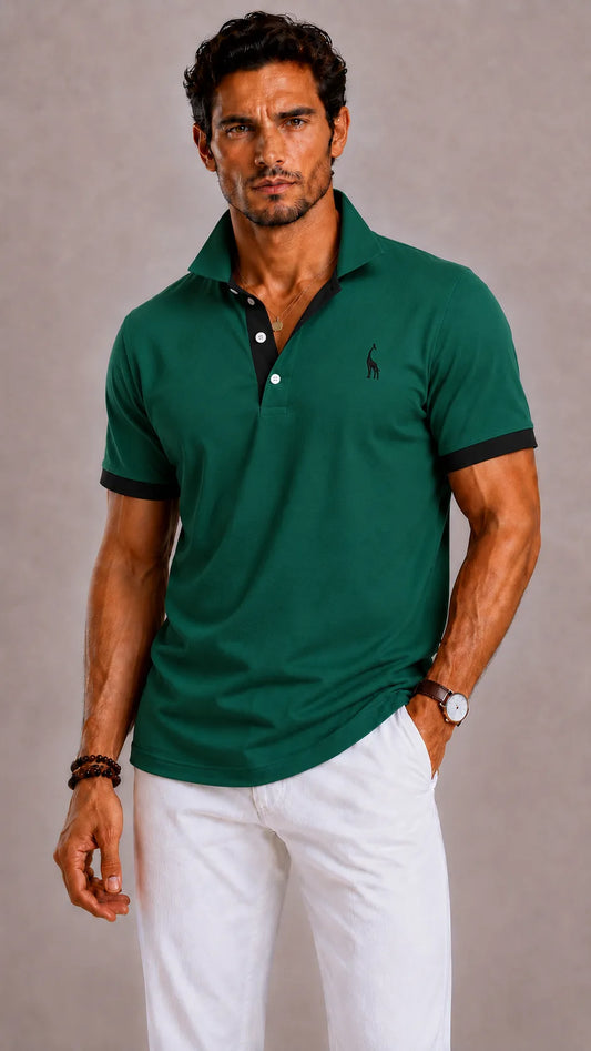 Polo met ribbed collar en korte mouwen