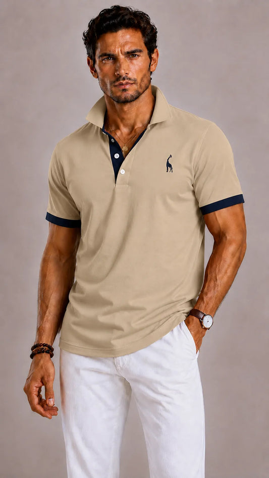 Polo met ribbed collar en korte mouwen
