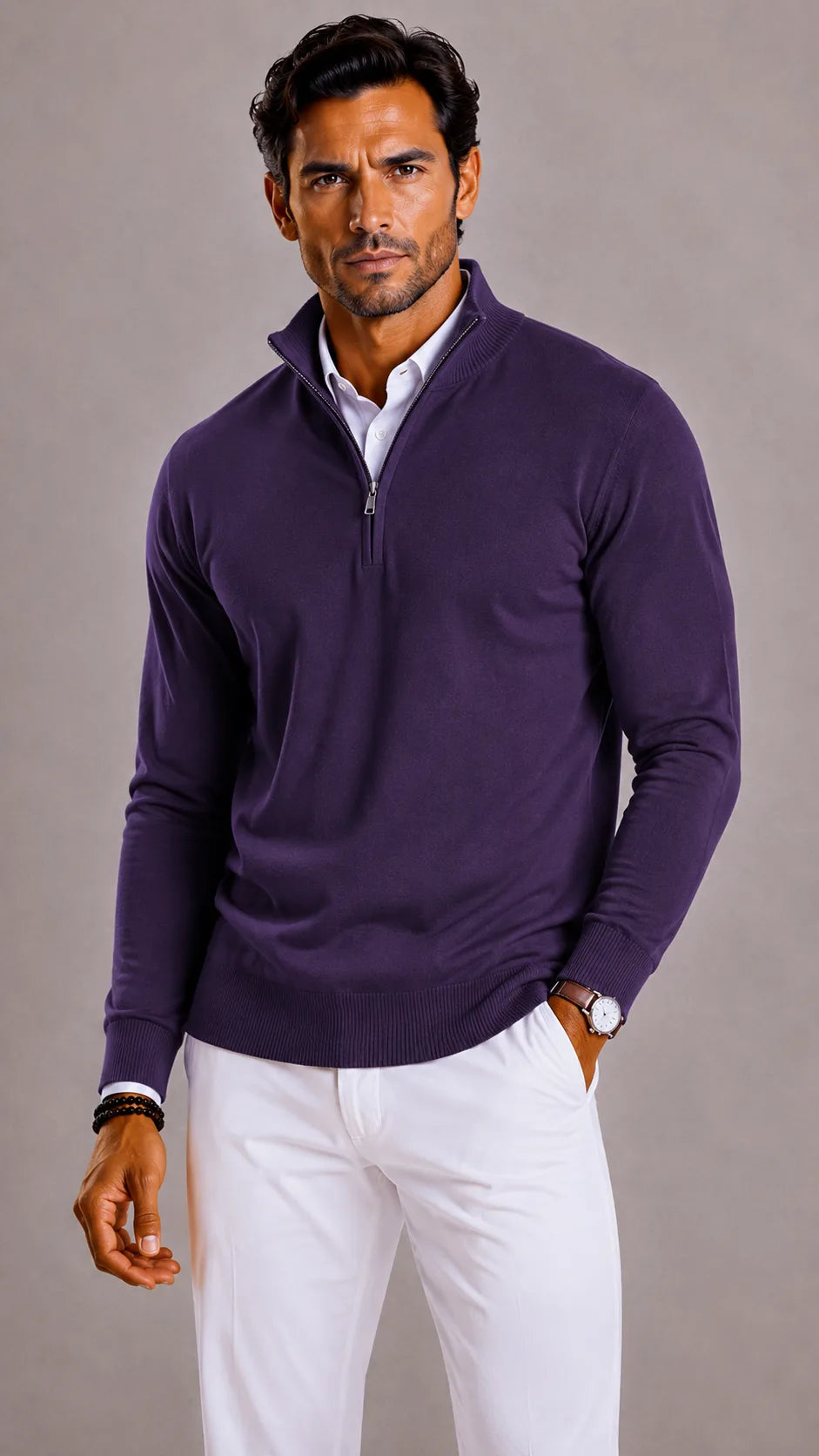 Slim fit trui met half-zip