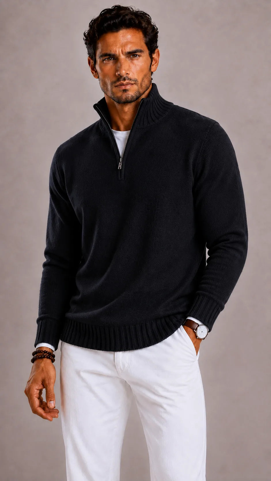 Zip-up trui met hoge kraag