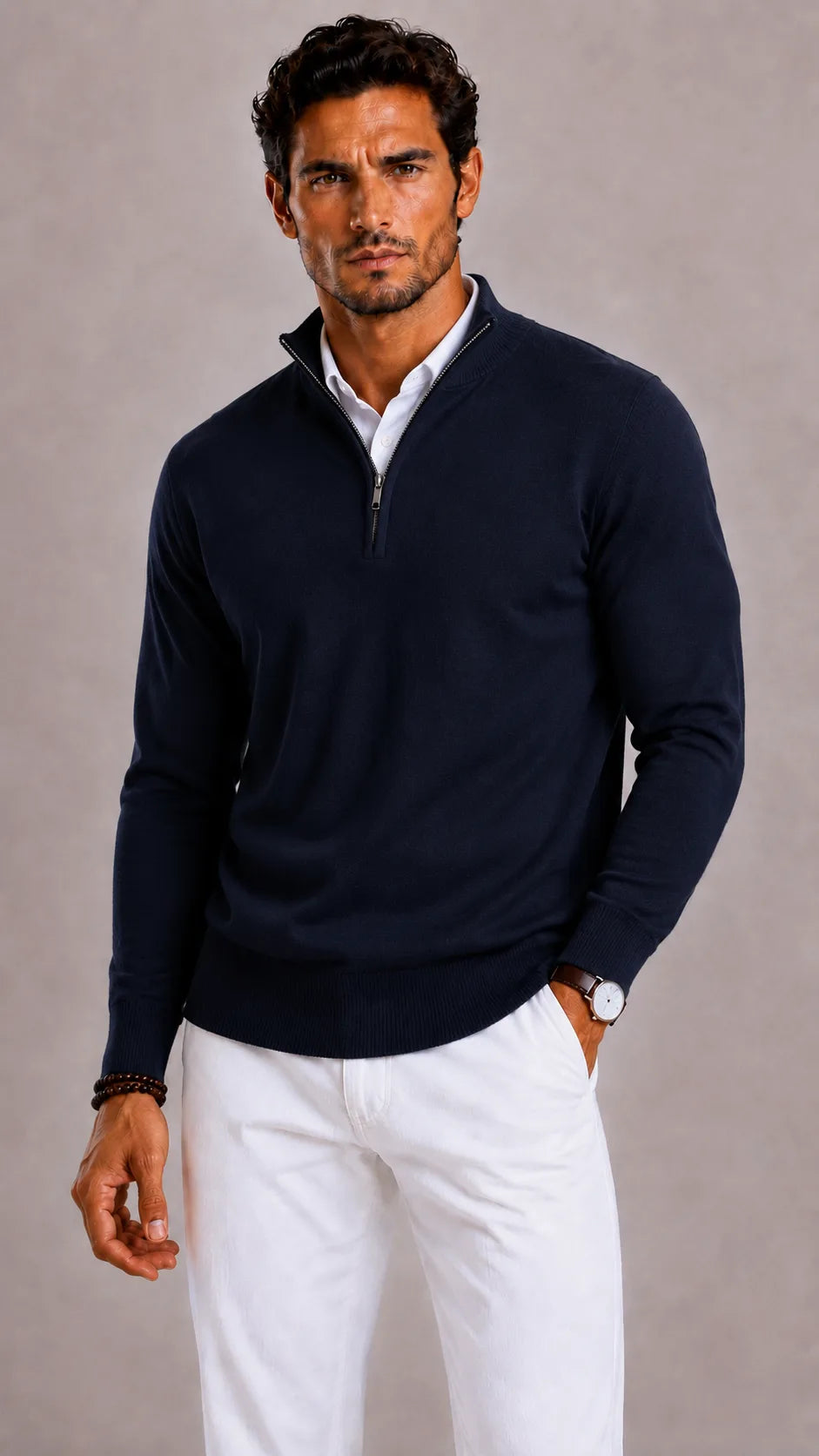 Slim fit trui met half-zip