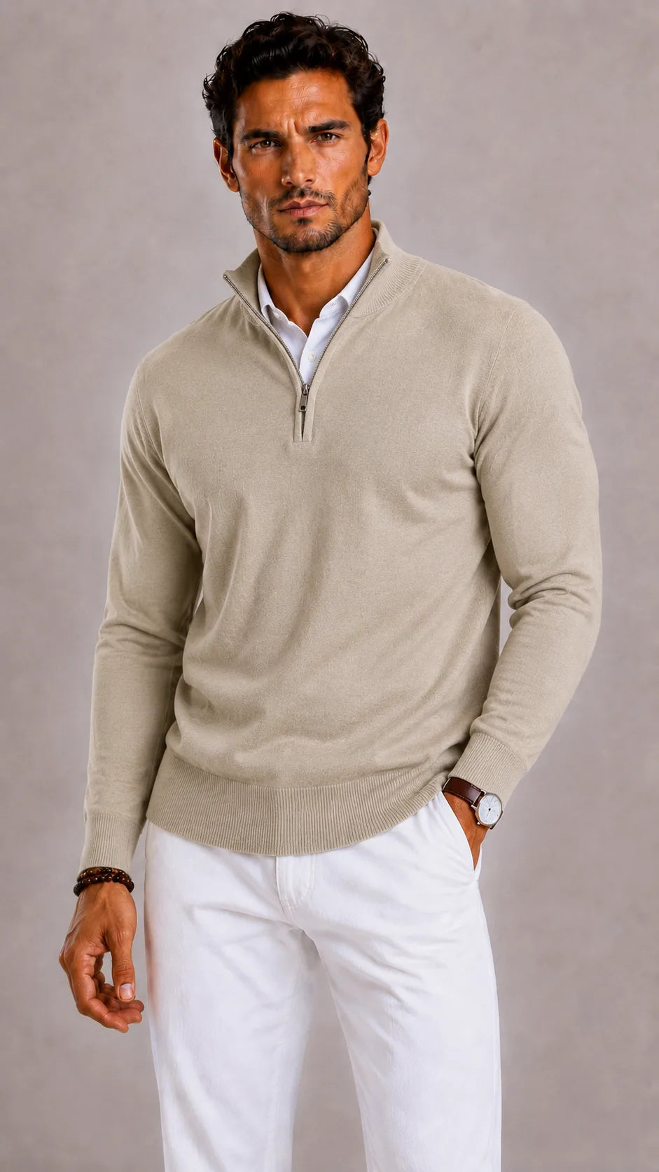 Slim fit trui met half-zip