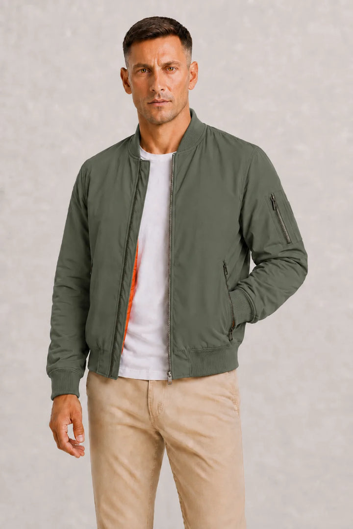 Oversized bomberjack met oranje voering