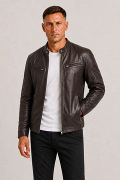Leren biker jacket met zip closure