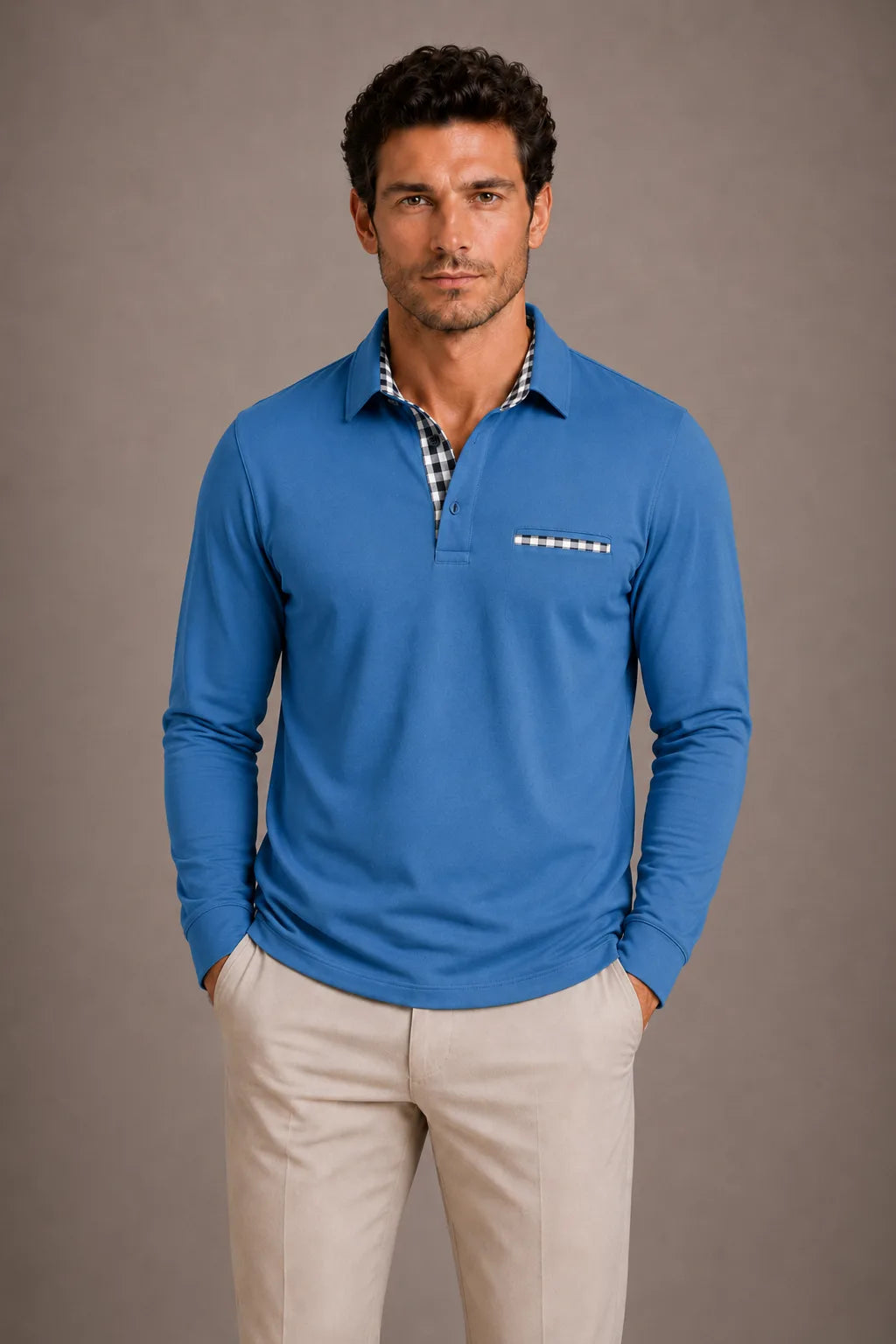 Polo met lange mouwen en kraagdetail