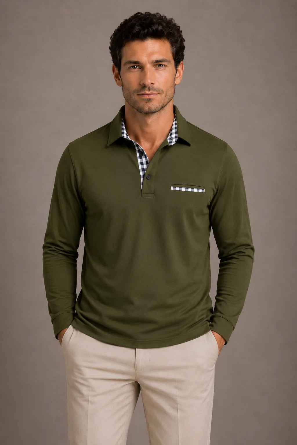 Polo met lange mouwen en kraagdetail