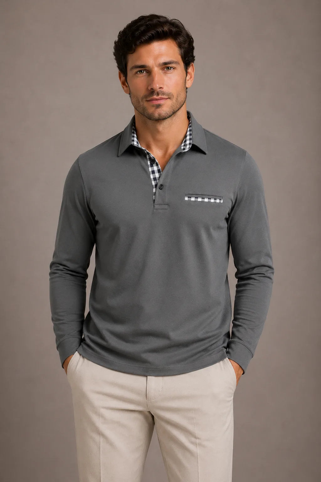 Polo met lange mouwen en kraagdetail