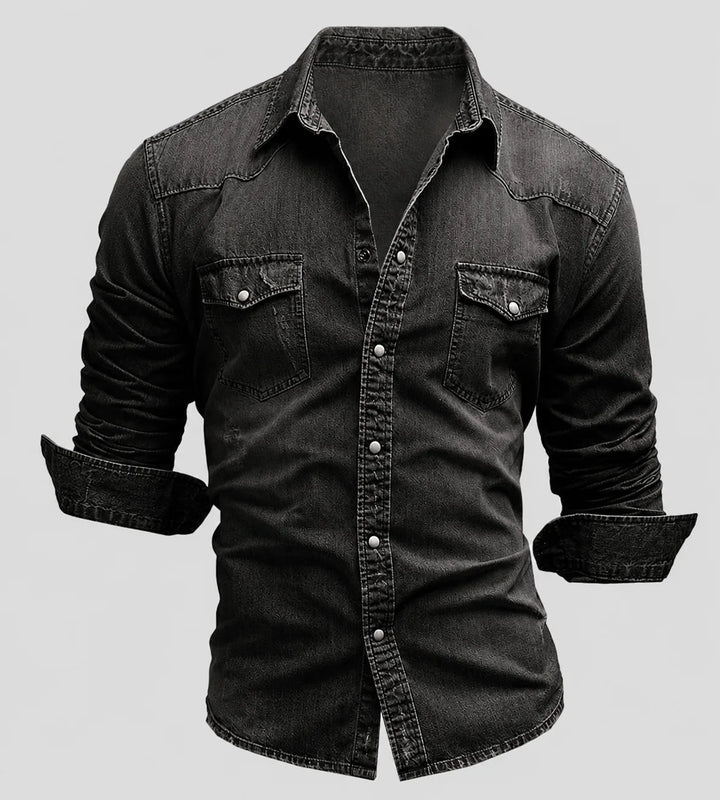 Casual denim shirt met V-neck