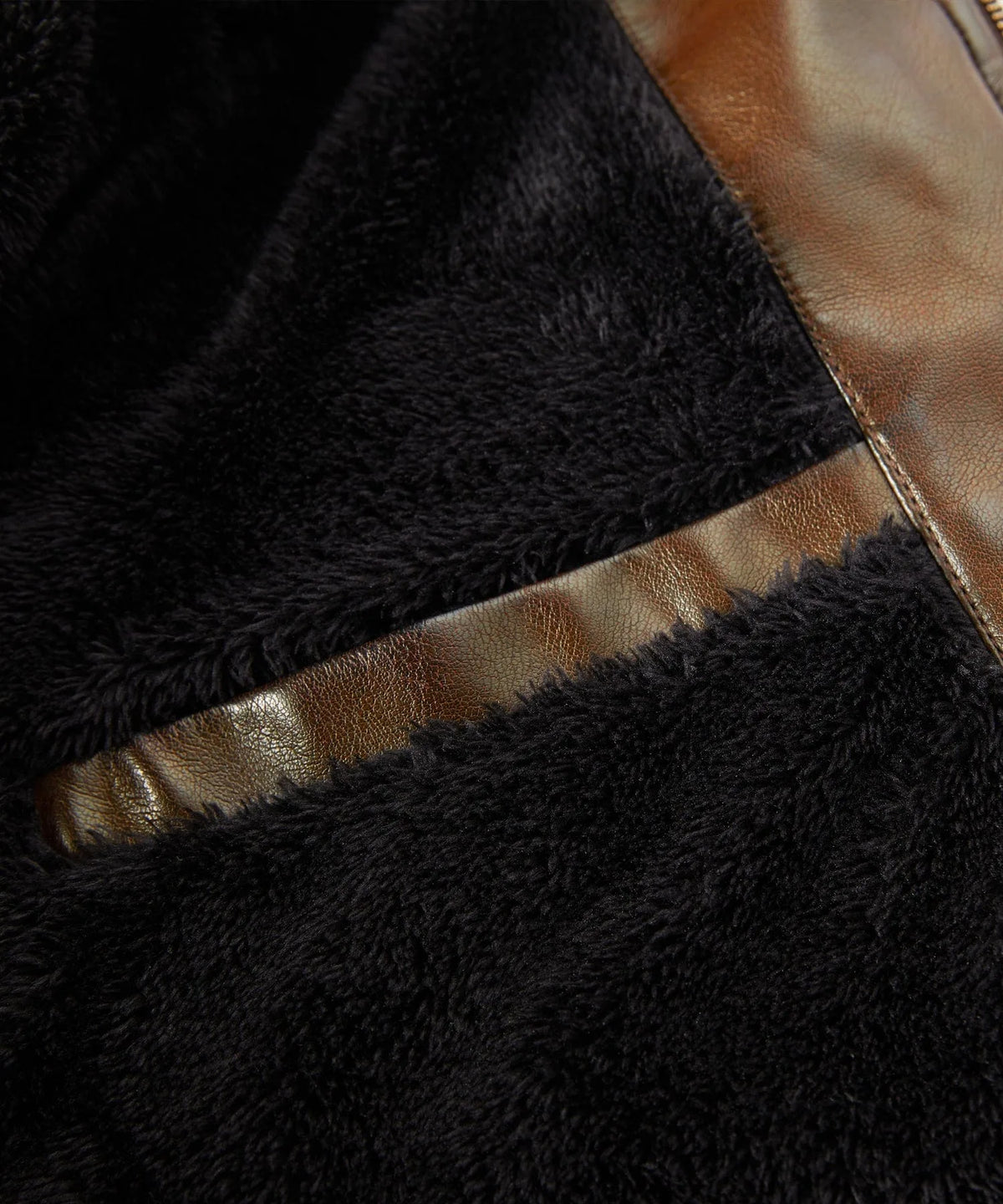 Leren jassen met shearling kraag