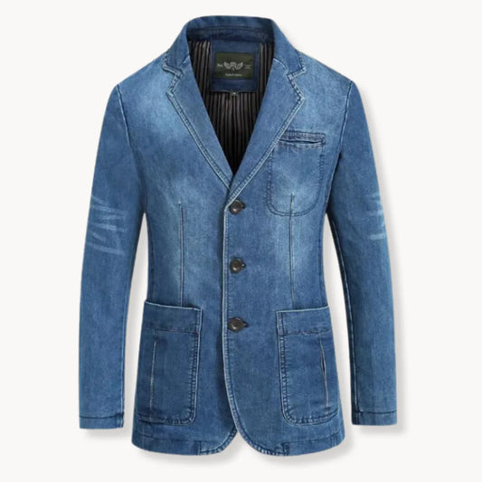 Denim blazer met reverskraag en opgestikte zakken