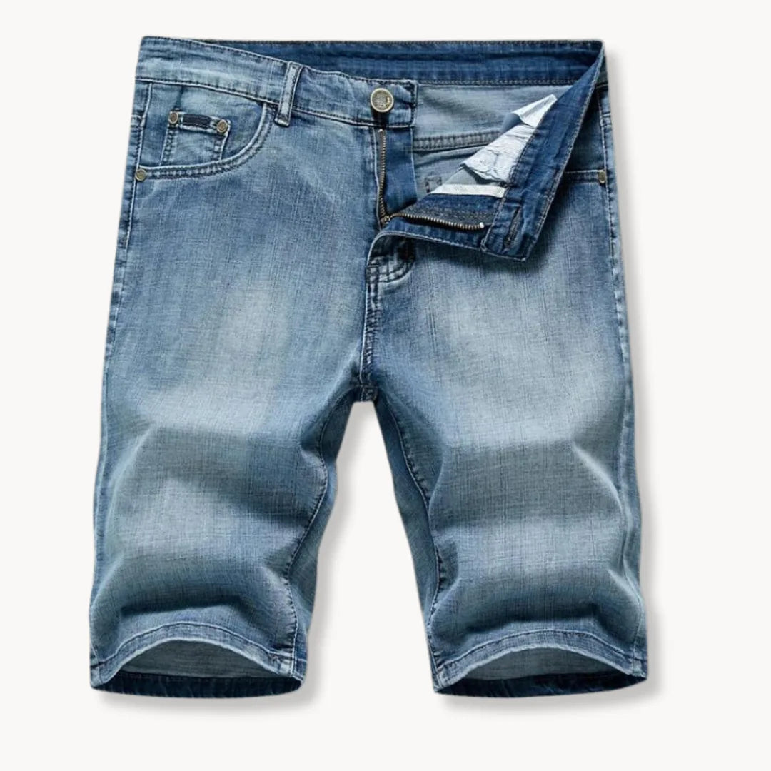 Denim shorts met rits- en knoopsluiting