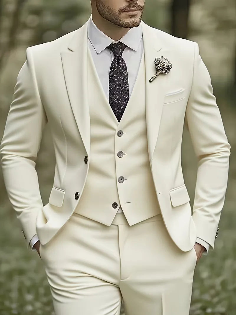 Driedelig heren pak met slim fit en glanzende afwerking
