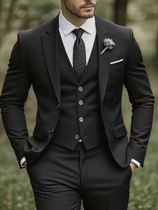 Driedelig heren pak met slim fit en glanzende afwerking