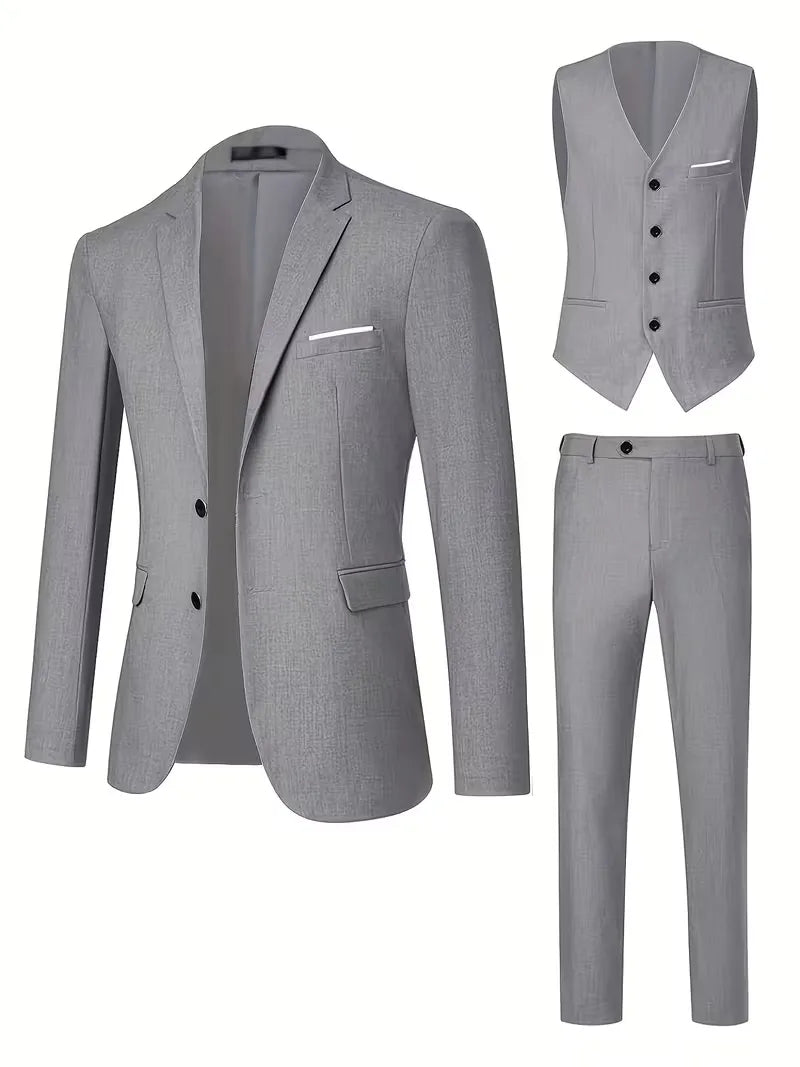 Driedelig heren pak met slim fit en glanzende afwerking