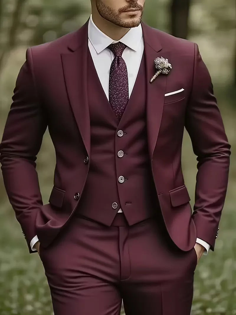Driedelig heren pak met slim fit en glanzende afwerking