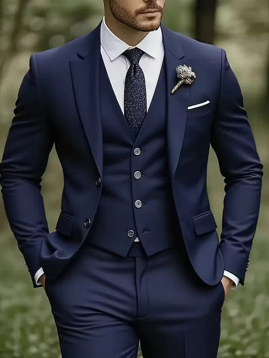Driedelig heren pak met slim fit en glanzende afwerking