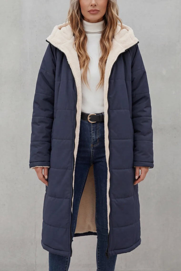 Hooded fleece coat met rits