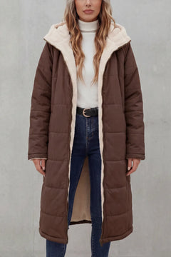 Hooded fleece coat met rits