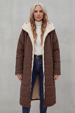 Hooded fleece coat met rits