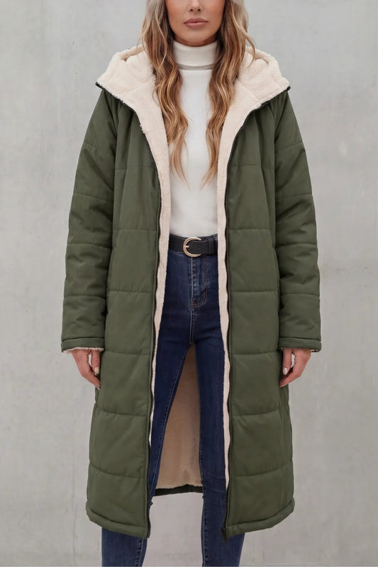 Hooded fleece coat met rits