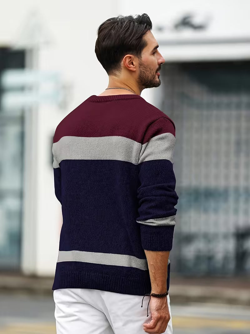 Gebreide trui met color block ontwerp en ronde hals