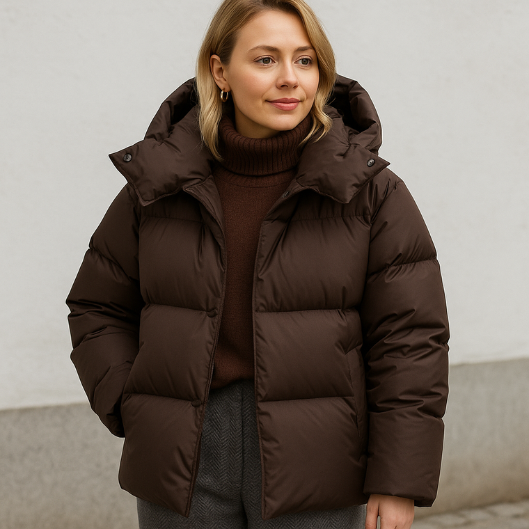 Gewatteerde winterjas met capuchon en boxy fit