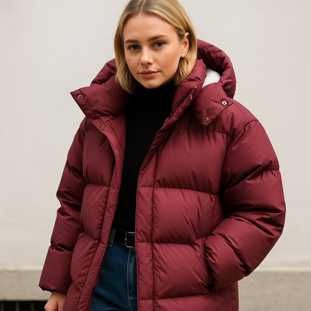 Gewatteerde winterjas met capuchon en boxy fit