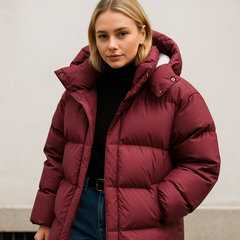 Gewatteerde winterjas met capuchon en boxy fit