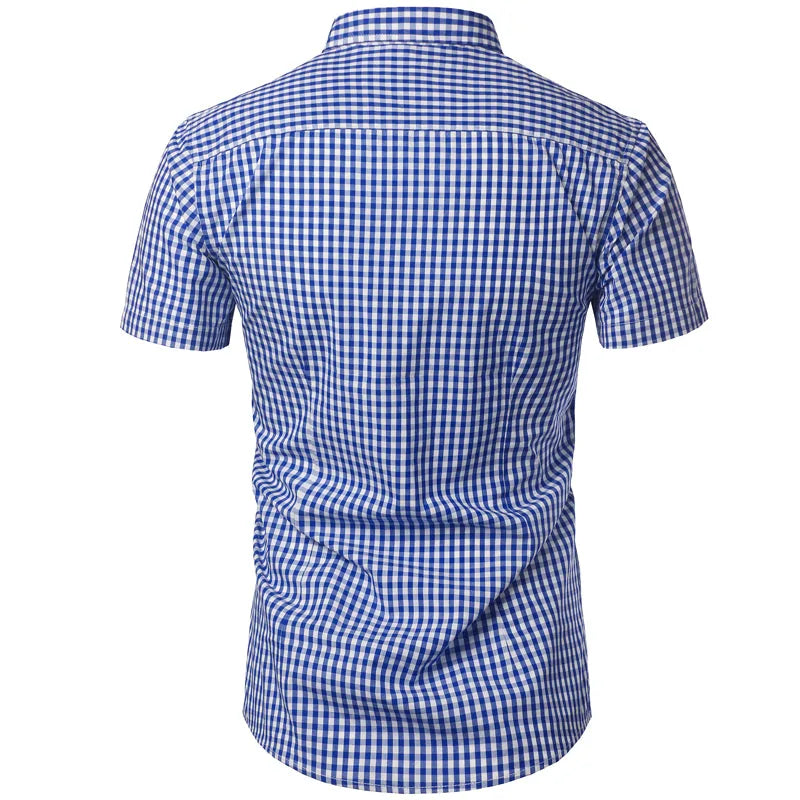 Korte mouw overhemd met blauw checkered patroon