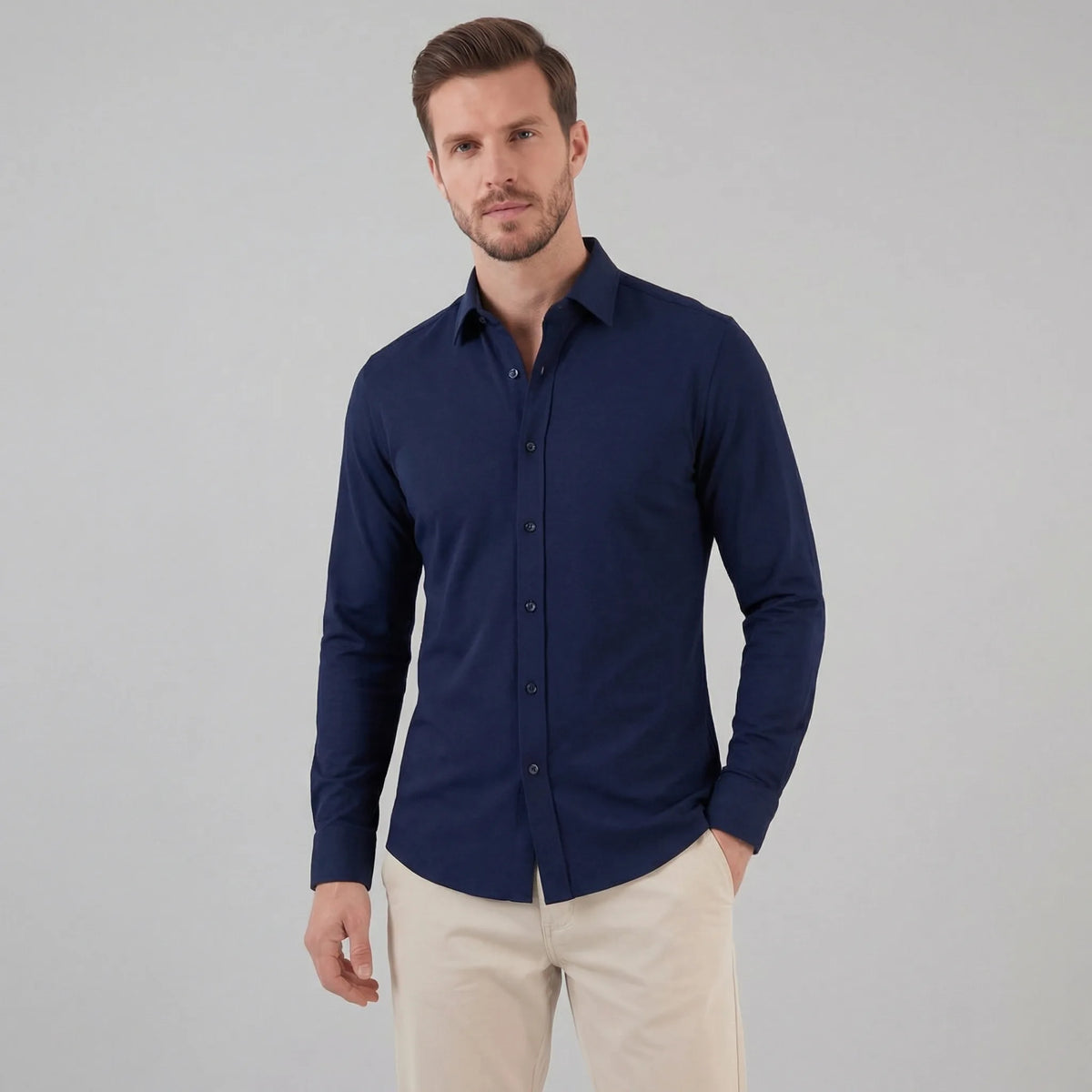 Slim fit overhemd met mandarin kraag