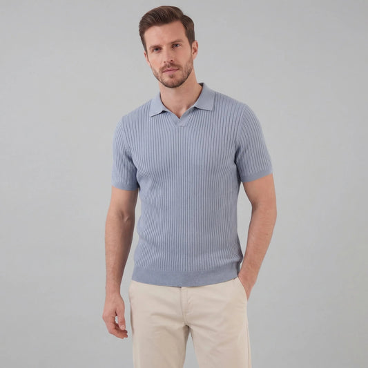 Ribbed polo shirt met V-neck