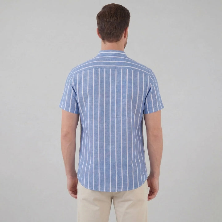 Gestreept shirt met mandarin kraag