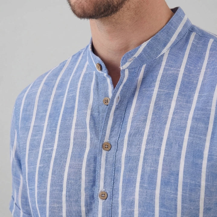 Gestreept shirt met mandarin kraag