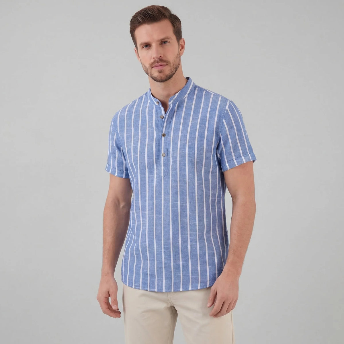 Gestreept shirt met mandarin kraag