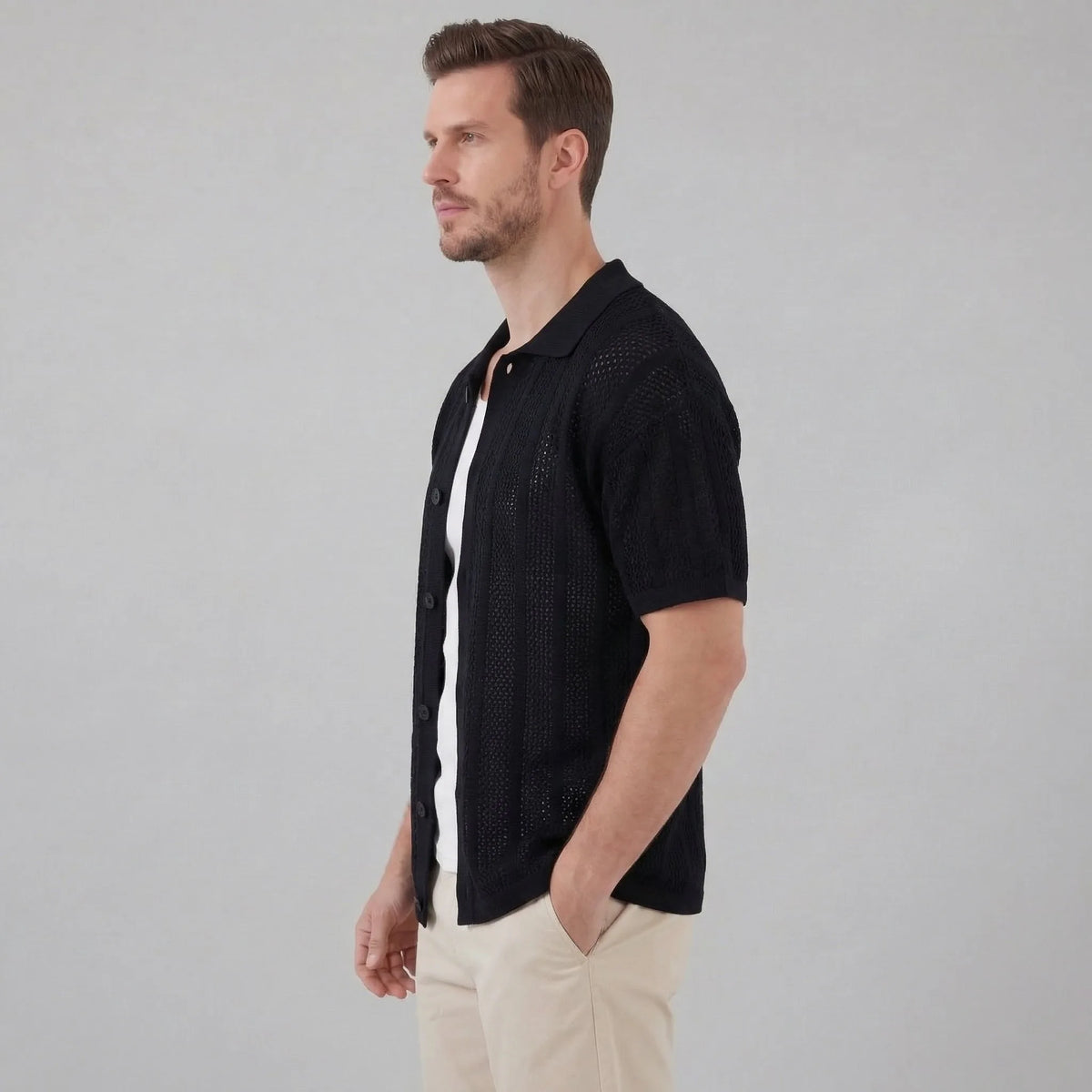 Heren mesh shirt met V-hals