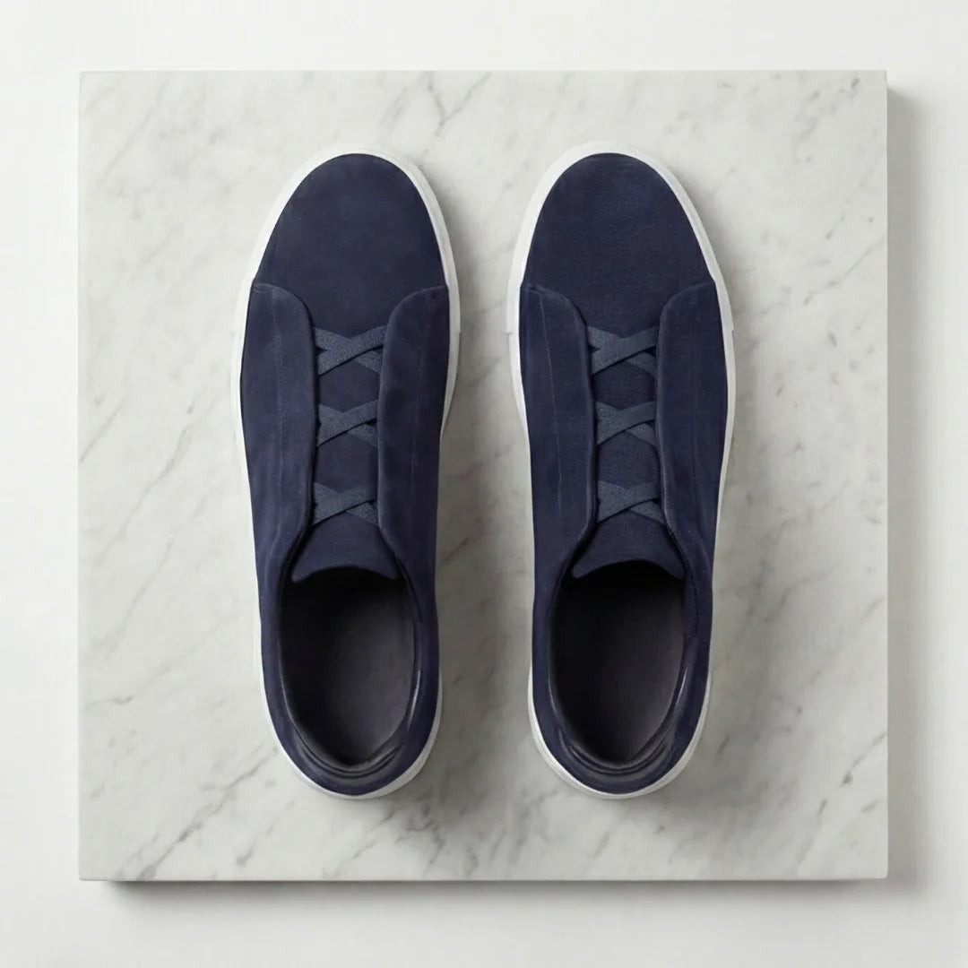 Suede sneakers met loopveters