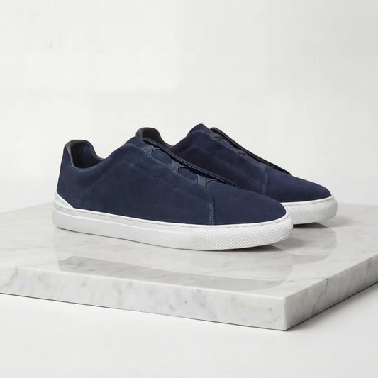 Suede sneakers met loopveters