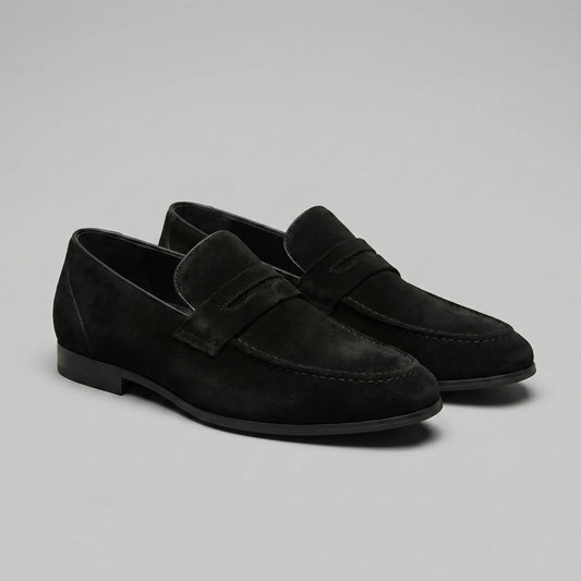 Bruine penny loafers met suède look