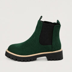 Suede enkellaarsjes met blokhak