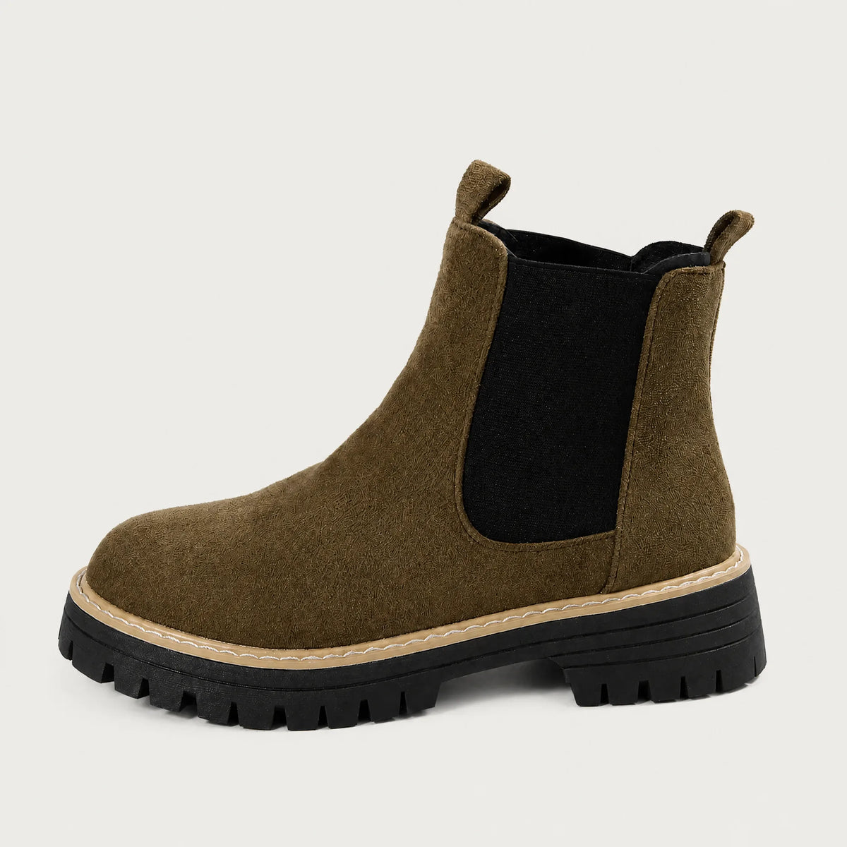 Suede enkellaarsjes met blokhak