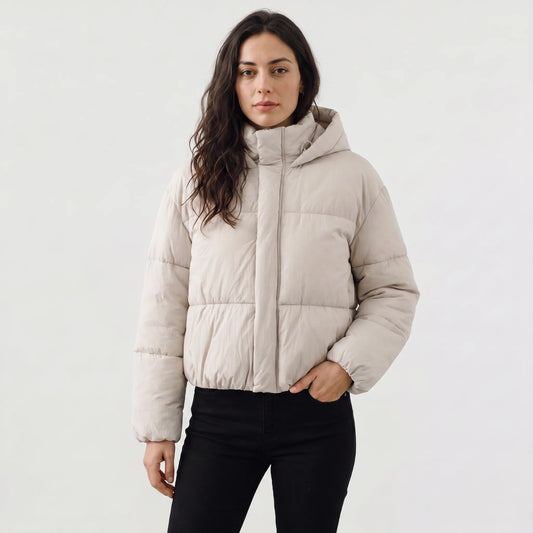 Cropped puffer jacket met capuchon