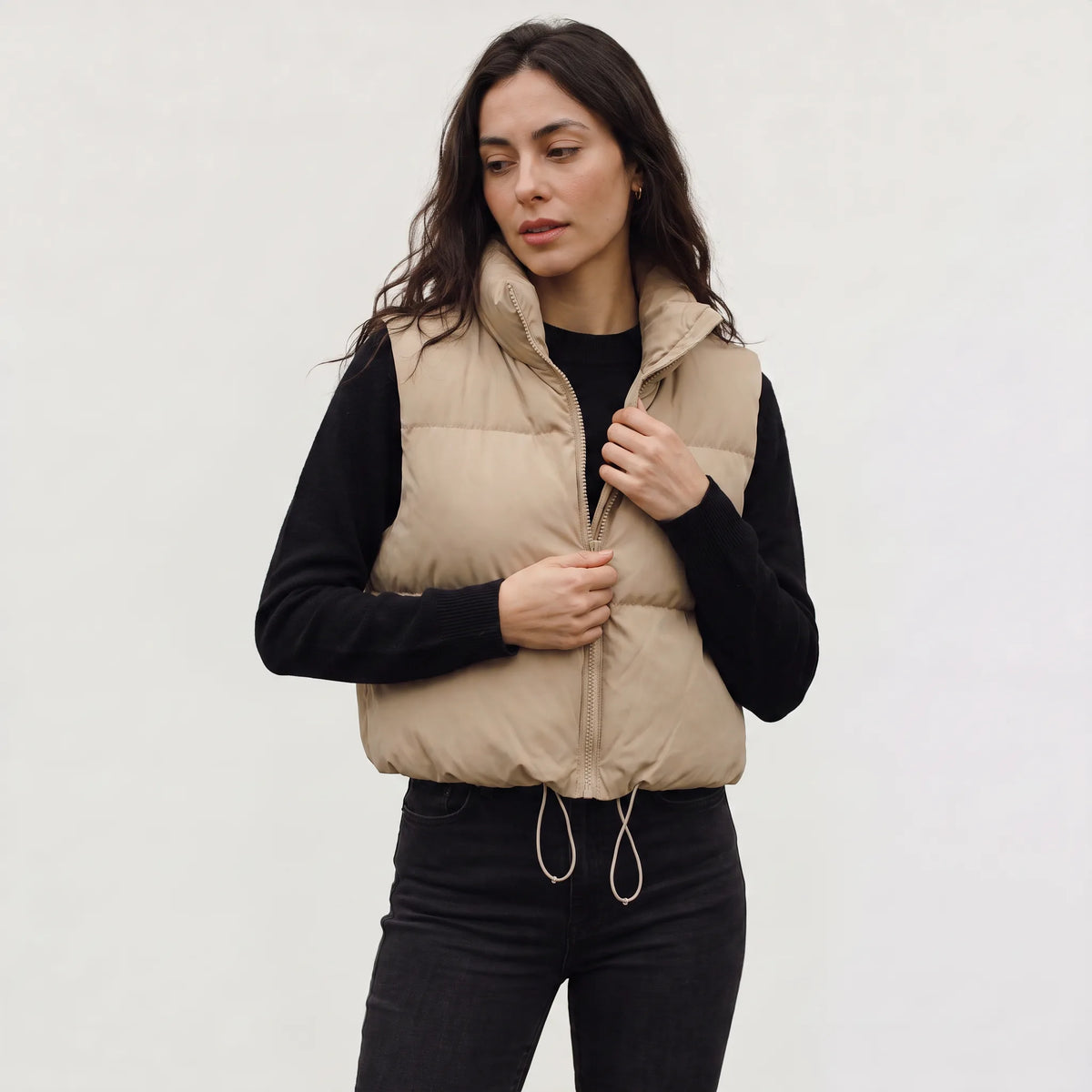 Cropped puffer gilet met kraag