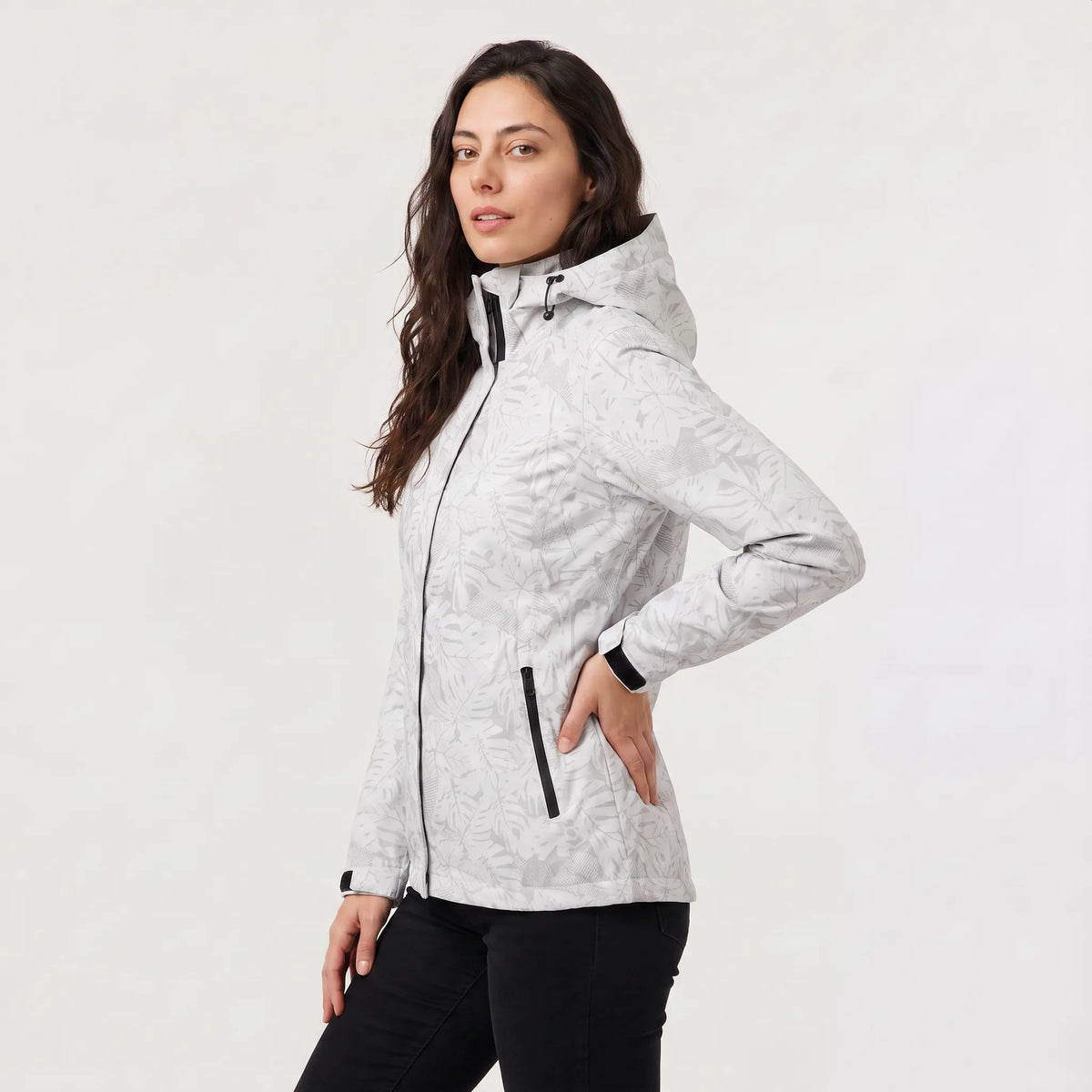 Hooded jas met bladprint
