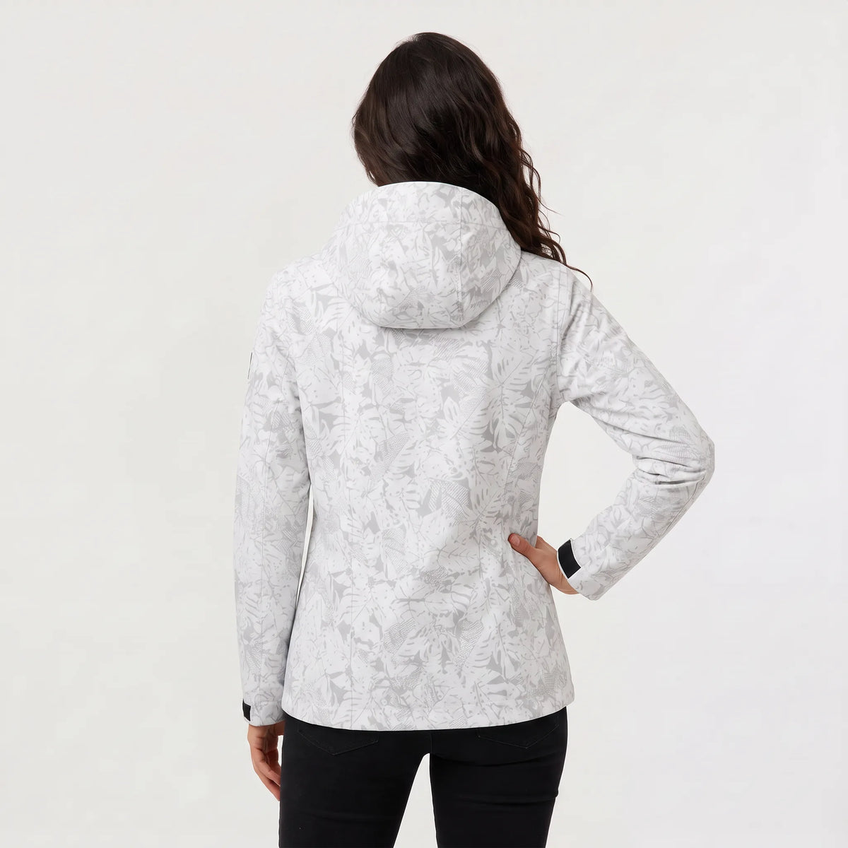 Hooded jas met bladprint