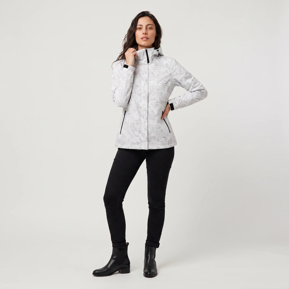Hooded jas met bladprint