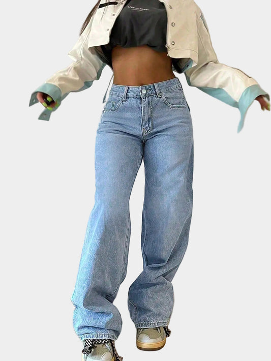 Jeans met losse rechte pijpen en elastische taille