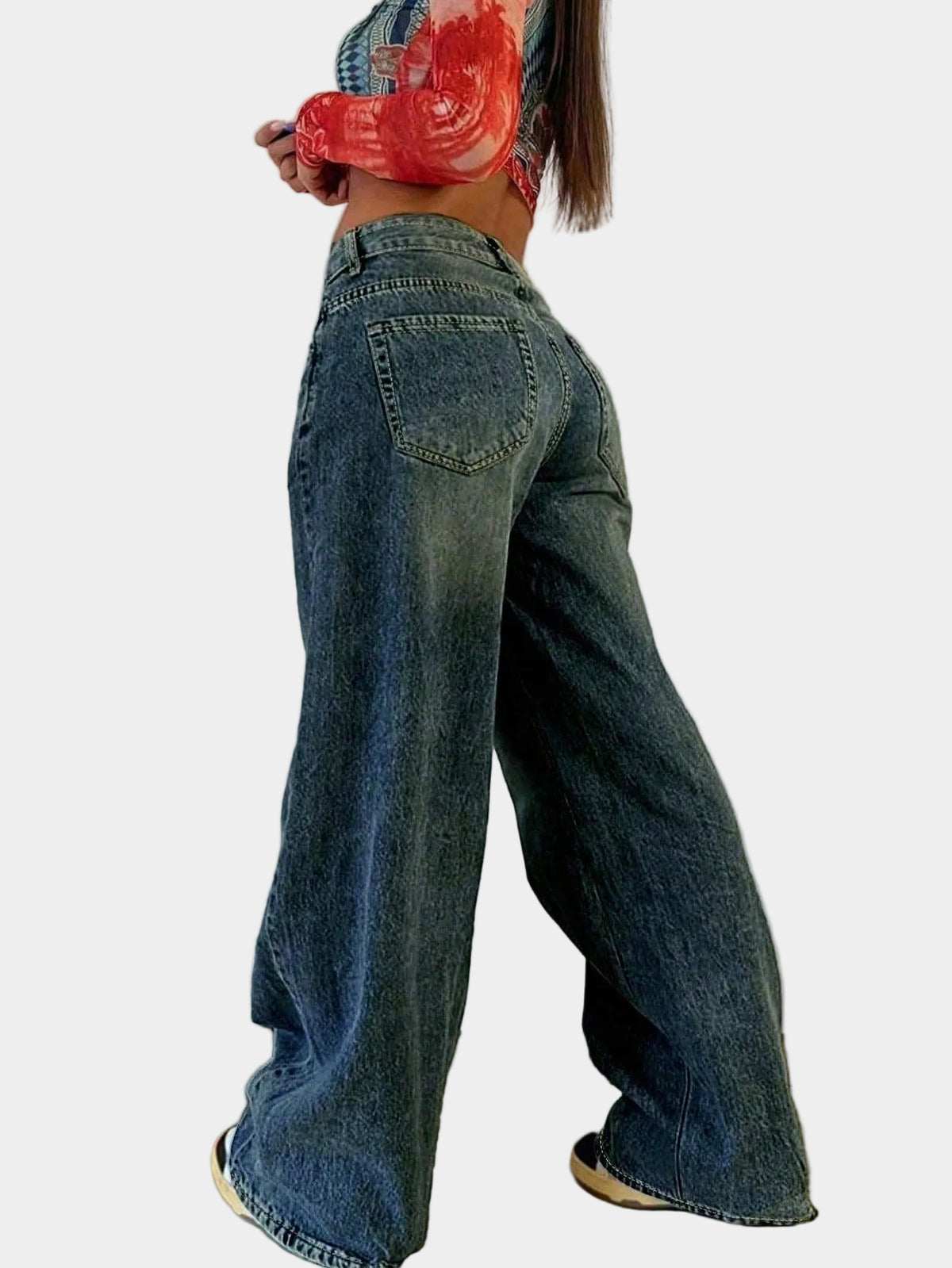Jeans met losse rechte pijpen en elastische taille