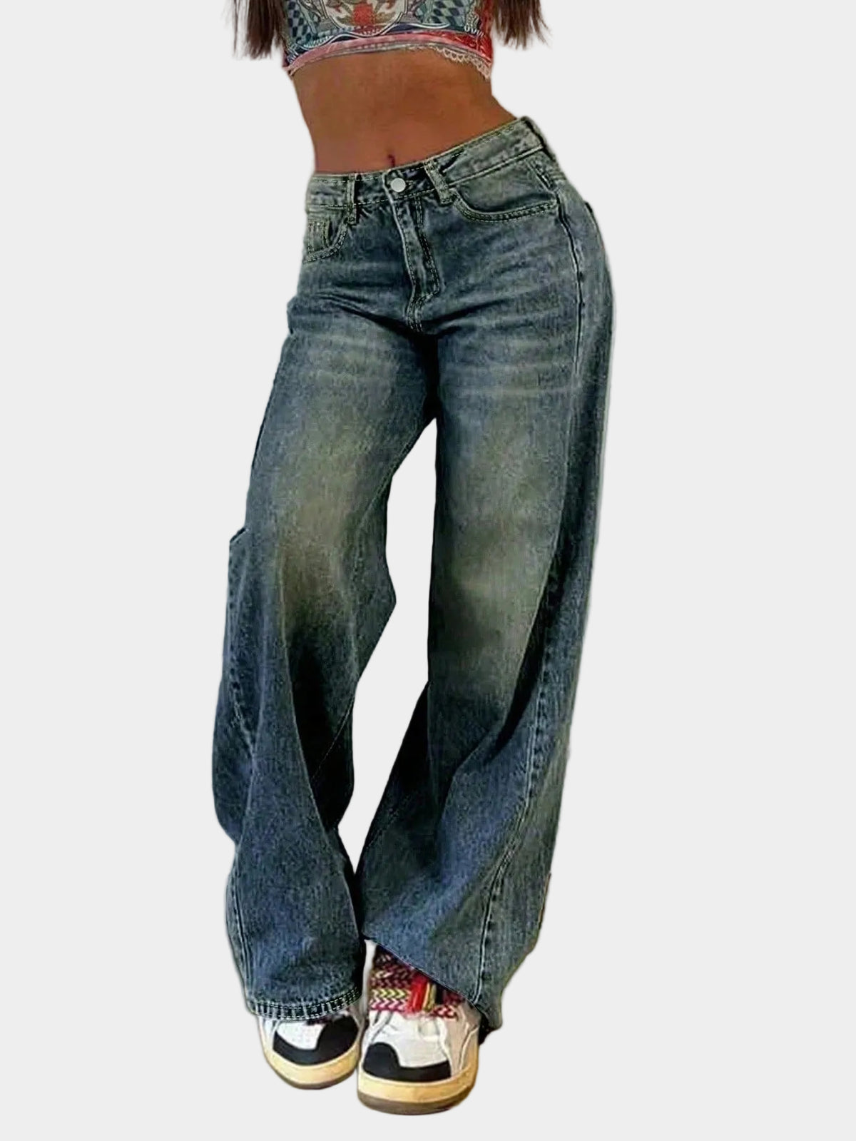 Jeans met losse rechte pijpen en elastische taille