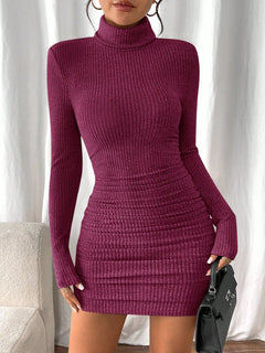 Jurk met hoge col en lange mouwen in slim fit