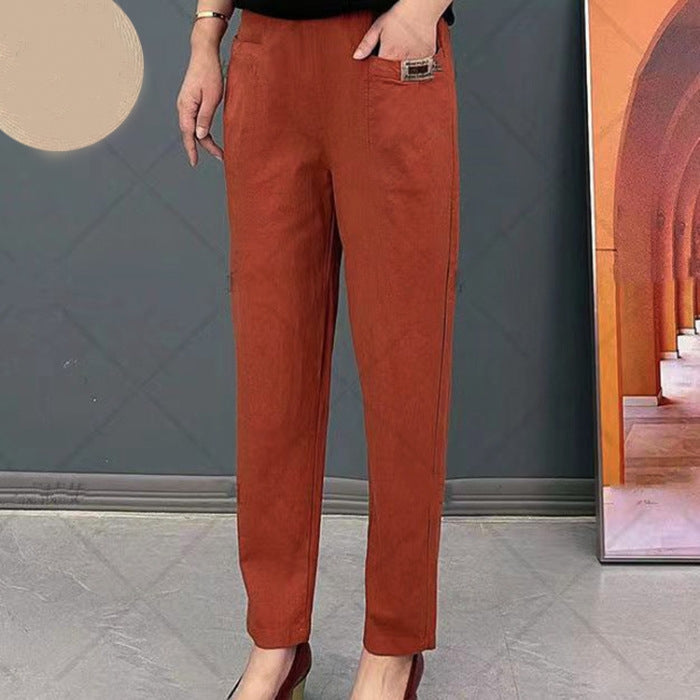 Katoenen broek met rechte pasvorm en elastische taille